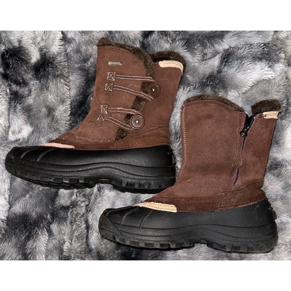 Northside Duck Boots Leather Thermo Lite Faux Fur Trim Women's 8 Brown Warm